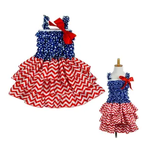 2022 Summer Spring July Of 4th Cute Sunny Patriotic Fashion Bow 1 Year Kids Outfit Baby Girl's Party Star Dresses