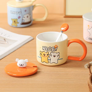 Taza de Cerámica con Diseño de Animales Felices, con Tapa y Cuchara, Asa Grande, para Parejas, Gran Capacidad, en Oferta - Product Image 2