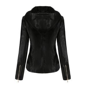 Veste de <span class=keywords><strong>moto</strong></span> en faux <span class=keywords><strong>cuir</strong></span> pour <span class=keywords><strong>femme</strong></span> avec capuche mode fermeture éclair manteaux d'hiver chauds vêtements d'extérieur en fourrure - Product Image 3