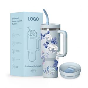 Best-selling Large-capacity Stainless Steel Car Water <b>Bottle</b> with Printed Patterns and Straws, Company Custom Gift Water Cup - Product Image 3