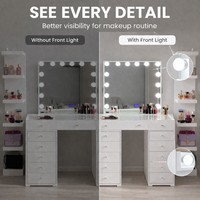 Meilleures ventes Coiffeuse de luxe sur pied avec tiroirs robustes, étagère de chambre et grand miroir éclairé pour rangement de maquillage