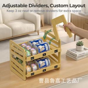 Adjustable Wooden Pet Food Storage <b>Rack</b> Multi Layer Can Organizer <b>Kitchen</b> Desktop Bamboo Holder For Cat Dog Food - Product Image 1