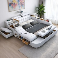 Luxuriöses Modernes Verstellbares Multifunktionales Massage-Lederbett mit Stauraum Faltbarer Holzrahmen Smart-Bett