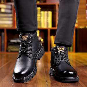 <b>Men</b> Winter Warm Fleece Lined High Top Leather Snow <b>Boots</b> Anti Slip <b>Work</b> <b>Boot</b> Martin Style - Product Image 3