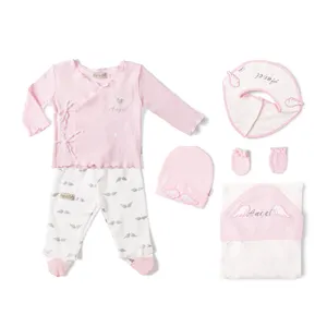 Petelulu Wholesale Bodysuit Romper Newborn Organic Cotton 3D Angel Wings Baby Girl Clothes Gift Set Baby Clothing Sets Full 500