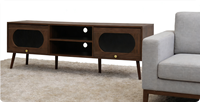 Meja TV Kayu Modern Desain Baru untuk Ruang Tamu, Warna Walnut Coklat Tua, Dijual