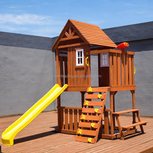 Maisonnette en bois pour enfants avec toboggan et échelle d'escalade - Ensemble de jeux d'extérieur pour tout-petits avec télescope de jeu et banc - Product Image 1