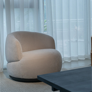 Sillón de Salón Moderno y Minimalista con Brazos Redondeados, Tapizado en Tela Beige, para Sala de Estar - Product Image 1