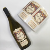 Etiquetas de papel adhesivas impermeables fuertes personalizadas para botellas de vino y whisky, lámina dorada en relieve, protección UV permanente para bebidas