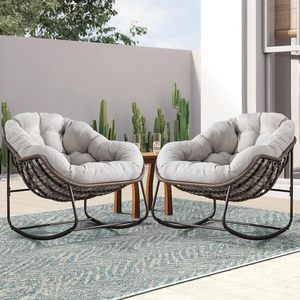 Mecedora grande Papasan de gran tamaño para interiores, mecedora para exteriores, cómodas sillas de huevo de mimbre para porche exterior, Patio, patio trasero, balcón - Product Image 6