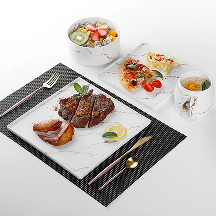 28 Gốm Sứ 2019 Thiết Kế Phổ Biến Nhà Máy OEM Marbled Dinner Set, Eco-friendly Bàn Dao Kéo Bộ, Sứ Bộ Đồ Ăn *