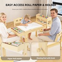 Ensemble table et chaises d'art pour enfants avec rangement pour rouleaux de papier, design Montessori, table d'artisanat en bois pour 2 enfants, utilisation en classe
