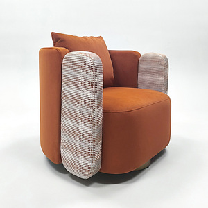 Fauteuil pivotant contemporain en velours orange avec accoudoirs hauts pour salon et appartement, vente en gros d'usine chinoise - Product Image 1