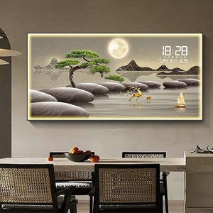 Đèn LED trang trí nhà hàng, đồng hồ kỹ thuật số, tranh kim cương phong cảnh, khung tranh pha lê sứ, tranh treo tường, đồng hồ treo tường - Product Image 4