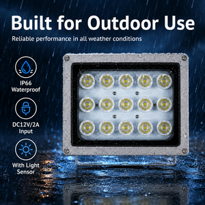 15W LED CCTV Flood <strong>Light</strong> IP66 Waterproof DC12V 15 LEDs with <strong>Light</strong> Sensor 8000K-10000K Outdoor <strong>Security</strong> <strong>Camera</strong> Floodlight Fixture - Product Image 5