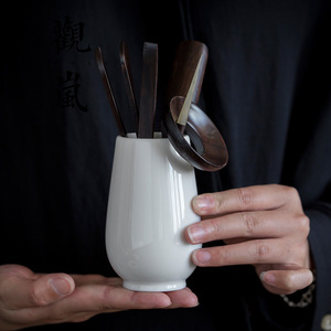 Dehua White Porcelain <b>Tea</b> <b>Set</b> Six Gentlemen Ebony Wood <b>Tea</b> Tools Kung Fu <b>Tea</b> Accessories Cylinder Shape Without Lid - Product Image 1