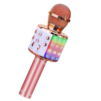 Microphone karaoké sans fil WS858L avec haut-parleur Bluetooth et lumières LED colorées, changeur de voix, jouet musical, cadeau pour enfants, filles et garçons