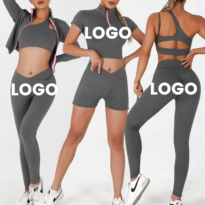 2023 Custom Logo Ladies Gym Fitness Apparel Women Active Wear Yoga Pants 1 Shoulder Sports Bra Seamless Yoga Set