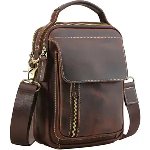 Tiding Vintage Style Men's Custom Logo Genuine Leather Crossbody Messenger Sling Bag Fashion Shoulder Bag