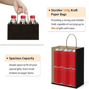 Borsa per la spesa in carta kraft nera con manico rinforzato ecologico riciclabile e fondo resistente, personalizzabile con logo - Product Image 4