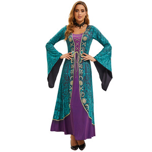 Vestido con Capucha Estilo Gitano para Mujer, Manga Larga con Volantes, Color Morado y Verde Azulado, Disfraz Elegante, Disfraz de Bruja para Halloween - Product Image 3