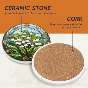 Absorbent <b>Ceramics</b> Stone <b>Coaster</b>-Plant Flowers Style for Tabletop Protection Drink <b>Coasters</b>-Coffee Bar Accessories - Product Image 5