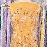 Gaun wanita desain populer gaun manik-manik renda pengantin bordir 3D bahan renda oranye untuk gaun pernikahan wanita