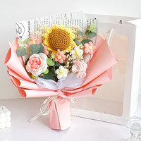 Buket Bunga Matahari dan Mawar Buatan Rajutan Tangan Modern untuk Natal, Ulang Tahun, Wisuda, dan Hari Valentine (Grosir, Lintas Negara)