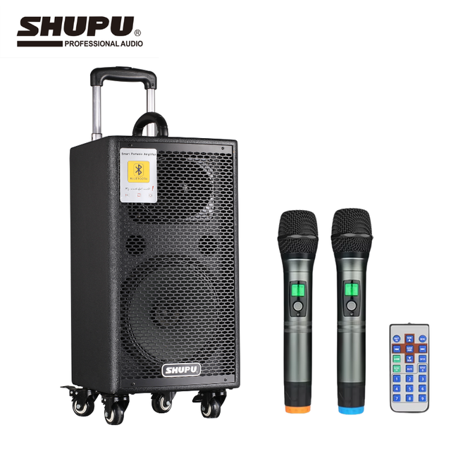 SHUPU AT-110 10" 180W AC Powered Portable Trolley Speaker System /USB/Wired Mic Karaoke Ready Outdoor Parties Home