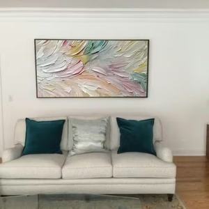 Pintura al Óleo Horizontal Pastel Dream, Arte de Pared Texturizado Minimalista, Obra de Arte Estética Artística, Pintura Abstracta Suave y Neutral - Product Image 2