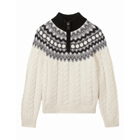 Pull en cachemire 100 % personnalisé pour homme, motif Fair Isle torsadé, col zippé, style nordique, tricot d'hiver pour l'extérieur, vente en gros