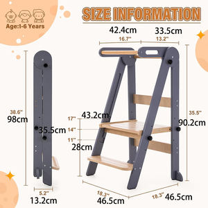 Tour d'apprentissage pliable pour enfants en bois, réglable en hauteur, avec barre <span class=keywords><strong>de</strong></span> sécurité pour comptoir <span class=keywords><strong>de</strong></span> cuisine, <span class=keywords><strong>salle</strong></span> <span class=keywords><strong>de</strong></span> <span class=keywords><strong>bain</strong></span> - Product Image 6