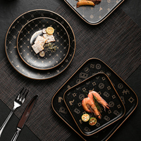 Assiettes de restaurant haut de gamme à bord doré, assiettes en céramique blanches, vaisselle pour hôtel