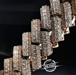 LEQI 9K-18K altın küba zincir-tam baget Lab elmas Pavé (Hip Hop lüks bildirimi kolye) - Product Image 5