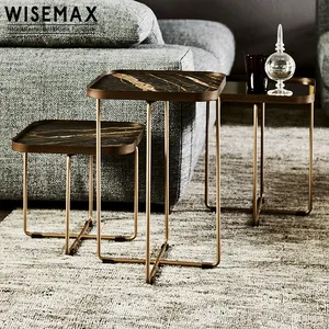 WISEMAX 가구 현대 거실 코너 사이드 테이블 럭셔리 홈 소파 스낵 엔드 테이블 금속 대리석 커피 테이블 홈