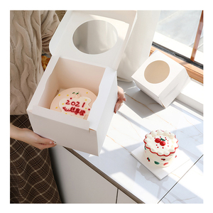 Portable Square Folding Type Disposable Square Birthday Wedding Candy Gift Packaging Boxes Cake Boxes With Ribbon Clear Window
