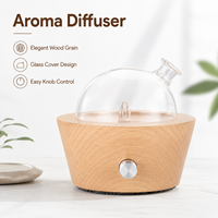 Diffuseur d'huiles essentielles sans eau à nébulisation, base imitation bois, dôme en verre, bouton rotatif, pour la maison, le spa, le bureau, diffuseur d'arômes