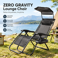 Chaise inclinable zéro gravité 6,2 kg 176x82 cm, transat pliable avec auvent pare-soleil, porte-gobelet, support en S, capacité de charge 160 kg
