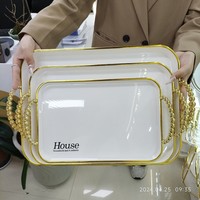 Lot de 3 Plateaux Rectangulaires Hôteliers en Plastique pour Fruits, Café, Thé, Bonbons et Service Alimentaire avec Poignée