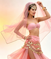 4 Ensembles de Danse Orientale en Chiffon avec 128 Pièces Dorées, Foulards de Hanche et Épingles à Cheveux pour Halloween, Entraînement et Spectacles sur Scène pour Femmes