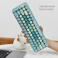 Clavier et souris sans fil Mofii 2.4G Claviers avec 68 touches colorées Machine à écrire Retro Round Keycap pour ordinateur portable, tablette, Windows