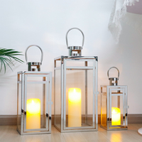 Ensemble de 3 lanternes à bougies suspendues en argent, acier inoxydable, verre trempé, porte-bougie carré pour l'extérieur, pour mariage, décoration de la maison