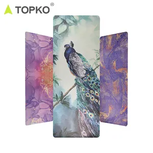 TOPKO fitness custom logo estera de yoga anti slip foldable organic natural pu rubber yoga mat with digital color print
