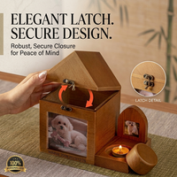Boîte commémorative triangulaire moderne de luxe en bois de Paulownia, écologique et durable, avec fenêtre photo et porte-bougie pour cendres de chien et de chat - Vente en gros