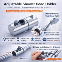 Support de fixation réglable en chrome poli pour rail de douche, glissière de douche en plastique ABS pour hôtel, appartement, villa