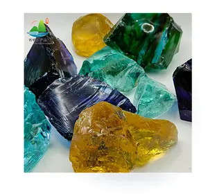 Aqua azul roxo vidro rocha mármore grande escória vidro rochas forma irregular decorativo canto vidro esmagado bloco