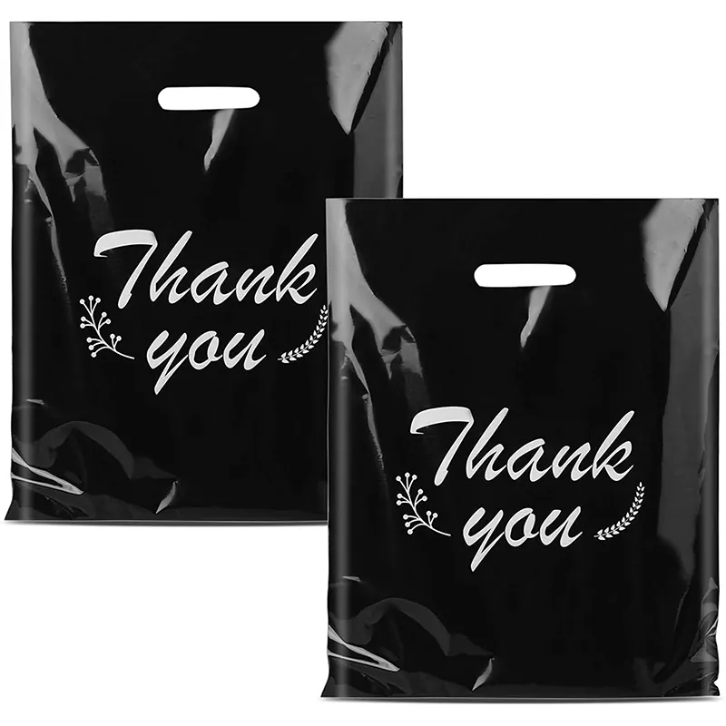 plastic die cut shopping bags Reusable Black Shopping Bags for Boutique Plastic Thank You Bags for Business