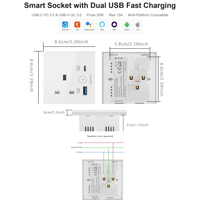 Prise murale intelligente Tuya WiFi UK personnalisable OEM/ODM avec chargement USB Type C, contrôle à distance par application et sécurité enfant pour la maison connectée