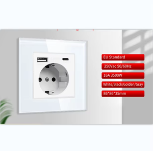86 tiêu chuẩn Châu Âu Loại C tường ổ cắm, Tempered Glass bảng điều chỉnh chuyển đổi ổ cắm, nhúng giấu ổ cắm - Product Image 1