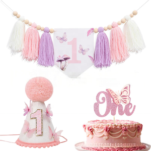 ป้ายประดับพู่ไม้สไตล์โบฮีเมียนน่ารัก พร้อมลายผีเสื้อสีม่วงและมงกุฎ สำหรับตกแต่งงานวันเกิดครบรอบ 1/2 ปี และงานคริสต์มาส - Product Image 5